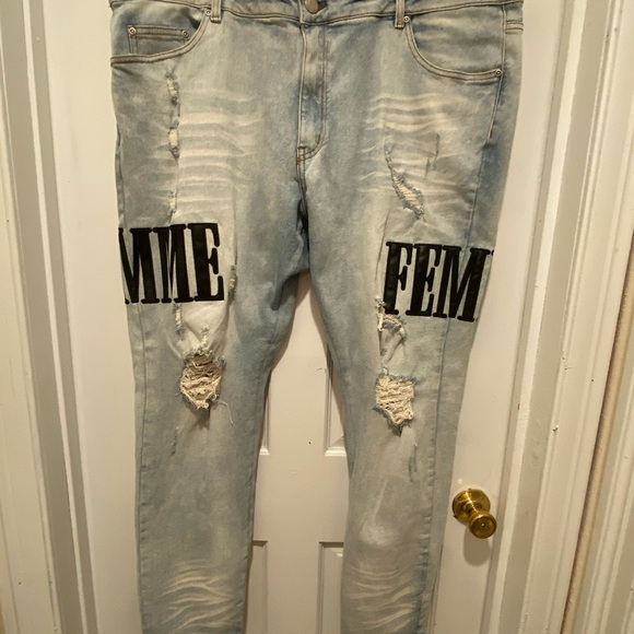 🙋‍♀️💁‍♀️Home Femme Blue Skinny Jeans with Distressed Detailing - Picture 3 of 10